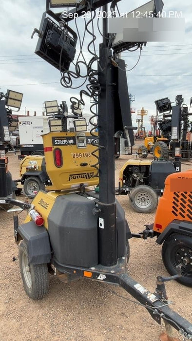 2022 Allmand NLV3GR (4) LED Light Fixture 350W, 23' Vertical Mast, 3kW Prime, Towable, Deep Sea L401, Leveling Jacks, Yanmar T4F 5.8hp