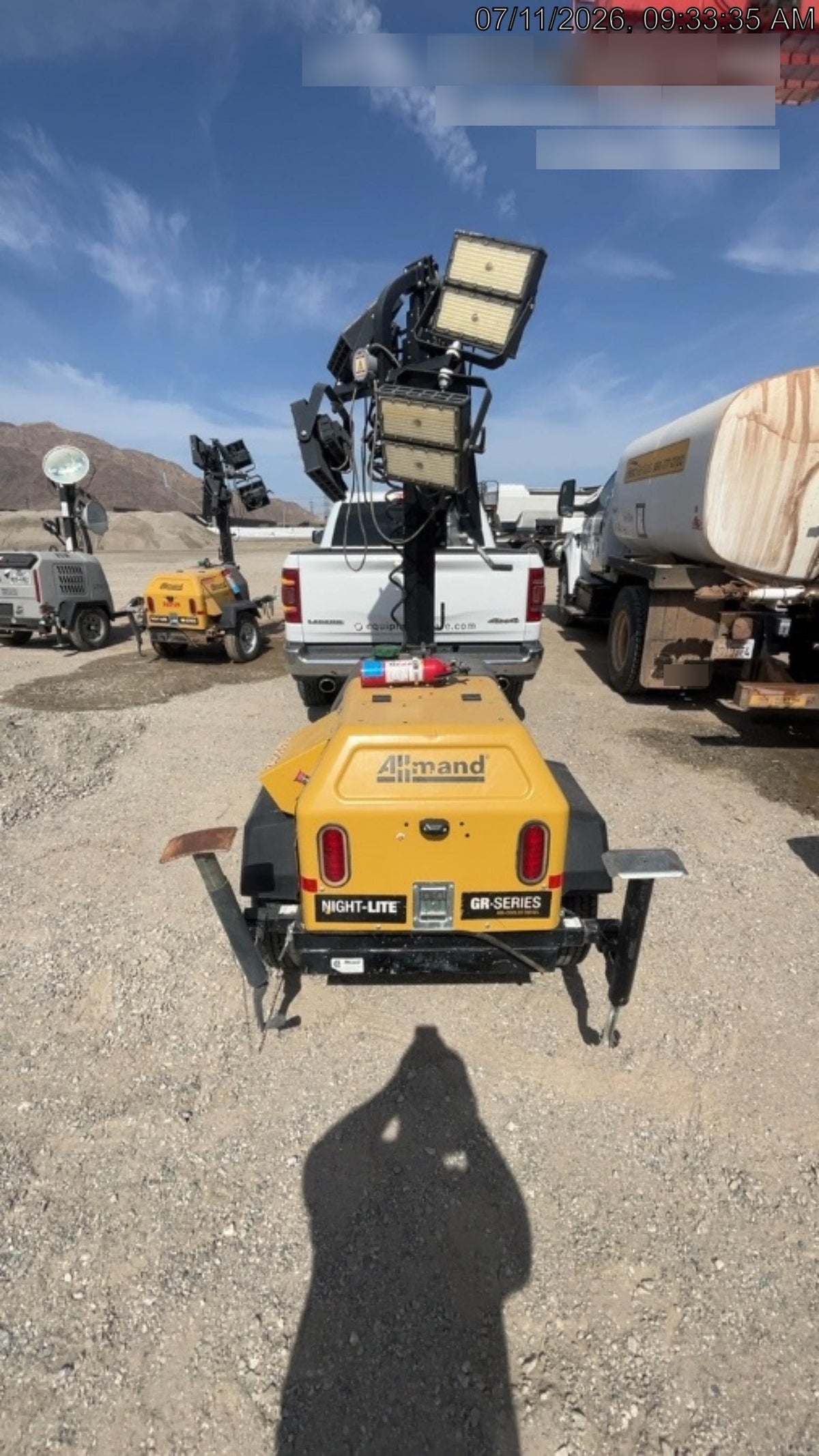 2021 Allmand NLV3GR (4) LED Light Fixture 350W, 23' Vertical Mast, 3kW Prime, Towable, Deep Sea L401, Leveling Jacks, Yanmar T4F 5.8hp