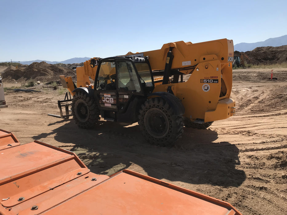 2020 JCB 510-56 Cab/Heat/Air, 74 HP, Solid Tires, STD Worklight, Beacon, Aux Hydraulics, Lifting Eye, Back up Alarm w/66" Carriage/60" Forks