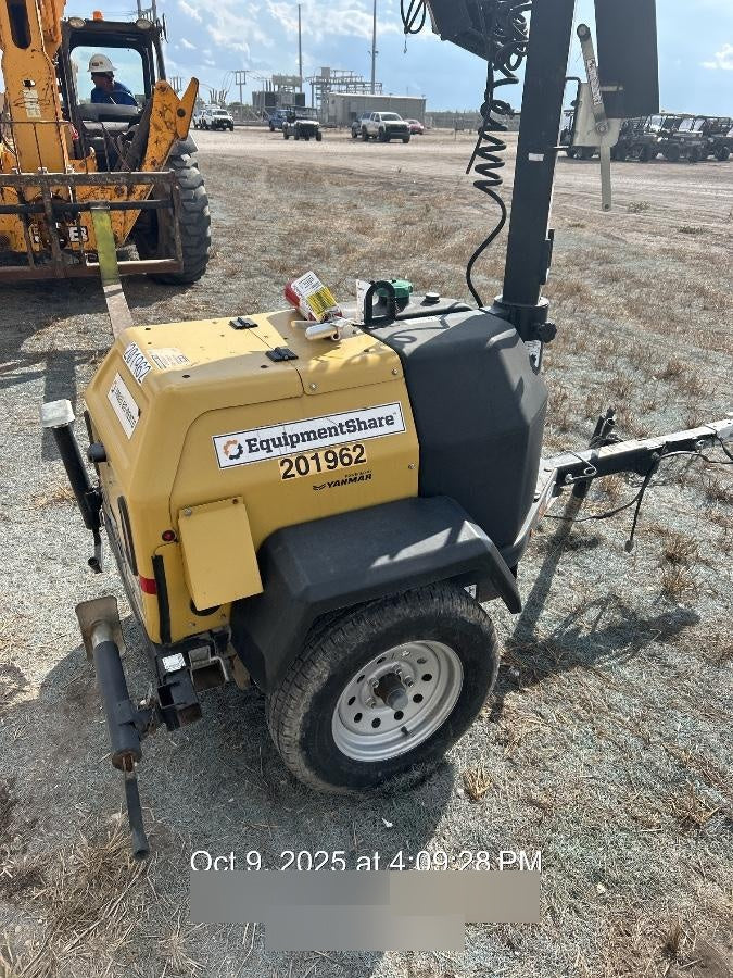 2022 Allmand NLV3GR (4) LED Light Fixture 350W, 23' Vertical Mast, 3kW Prime, Towable, Deep Sea L401, Leveling Jacks, Yanmar T4F 5.8hp