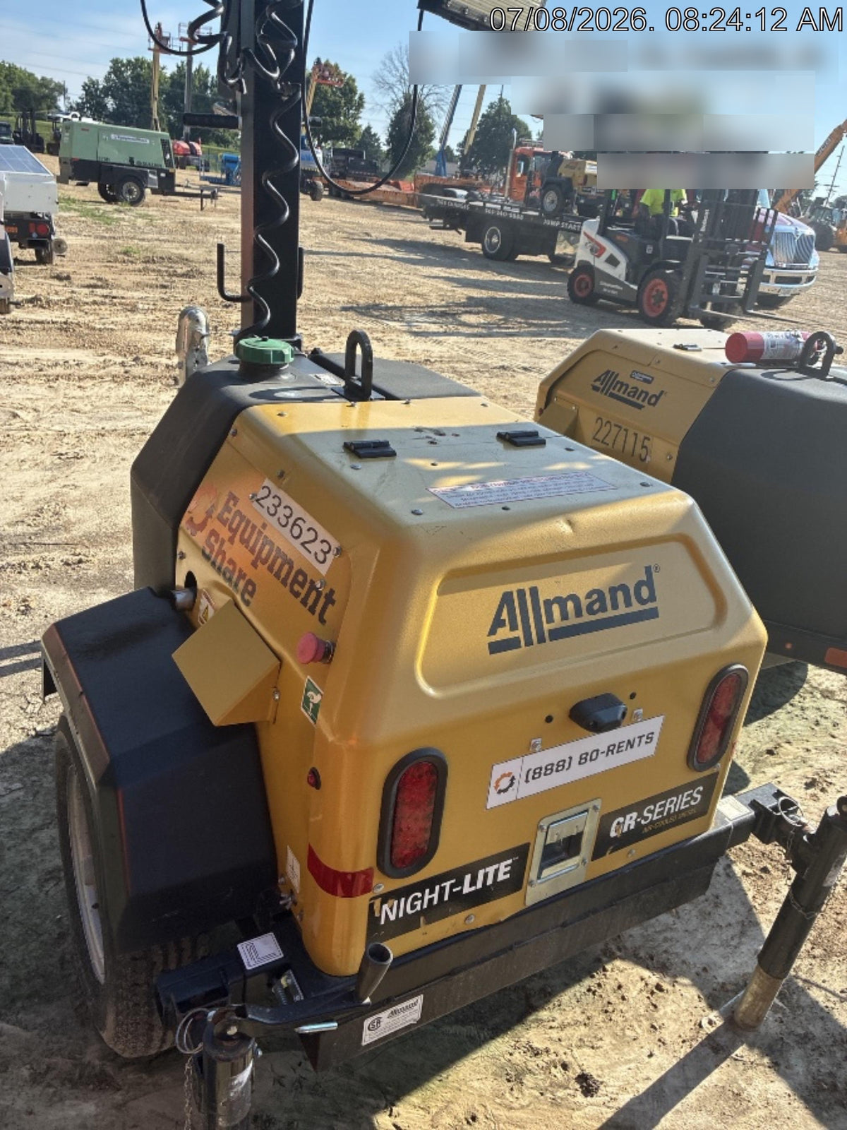 2022 Allmand NLV3GR (4) LED Light Fixture 350W, 23' Vertical Mast, 3kW Prime, Towable, Deep Sea L401, Leveling Jacks, Yanmar T4F 5.8hp