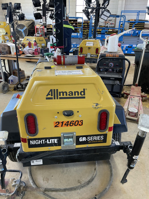 2022 Allmand NLV3GR (4) LED Light Fixture 350W, 23' Vertical Mast, 3kW Prime, Towable, Deep Sea L401, Leveling Jacks, Yanmar T4F 5.8hp
