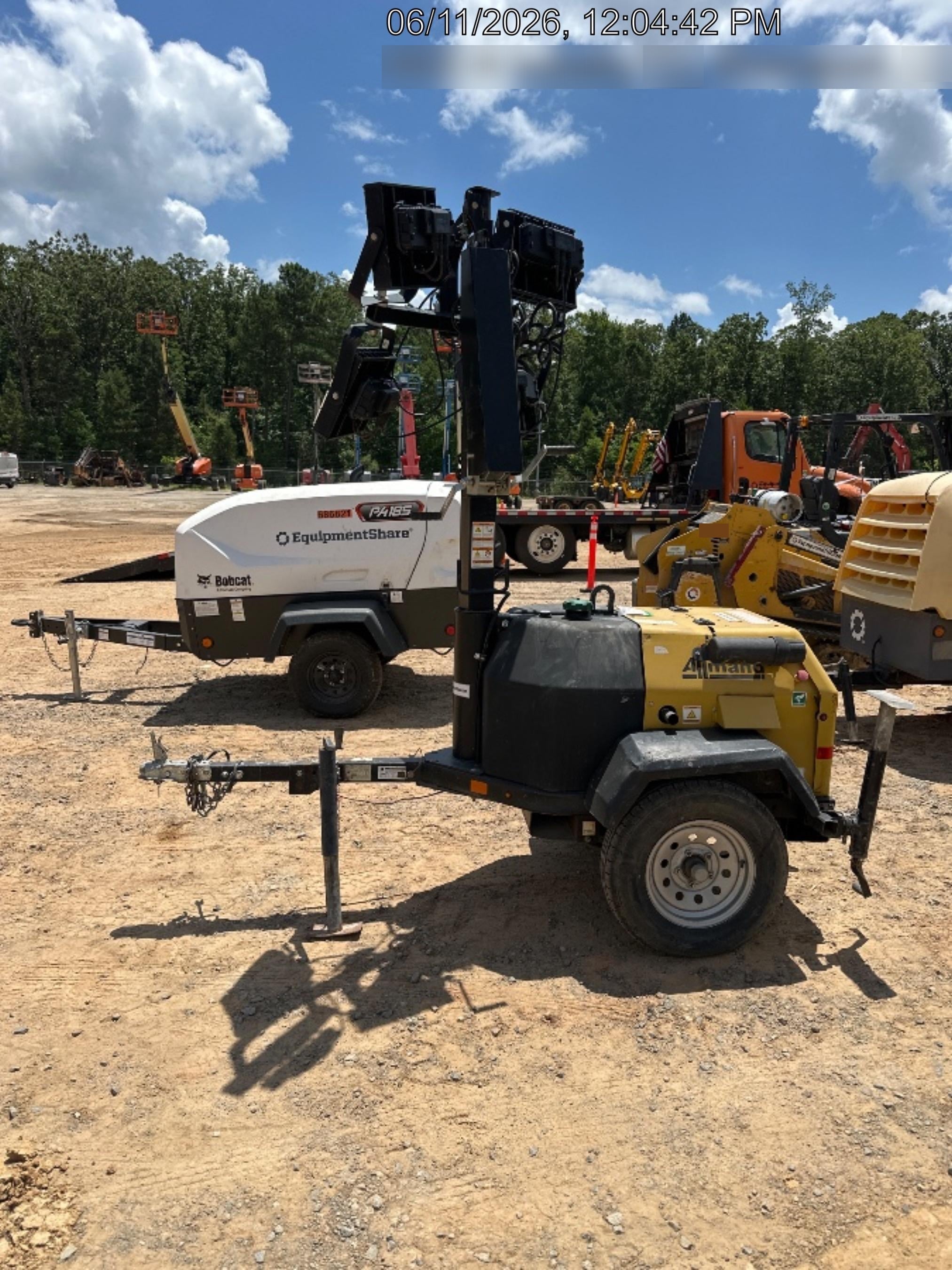 2022 Allmand NLV3GR (4) LED Light Fixture 350W, 23' Vertical Mast, 3kW Prime, Towable, Deep Sea L401, Leveling Jacks, Yanmar T4F 5.8hp