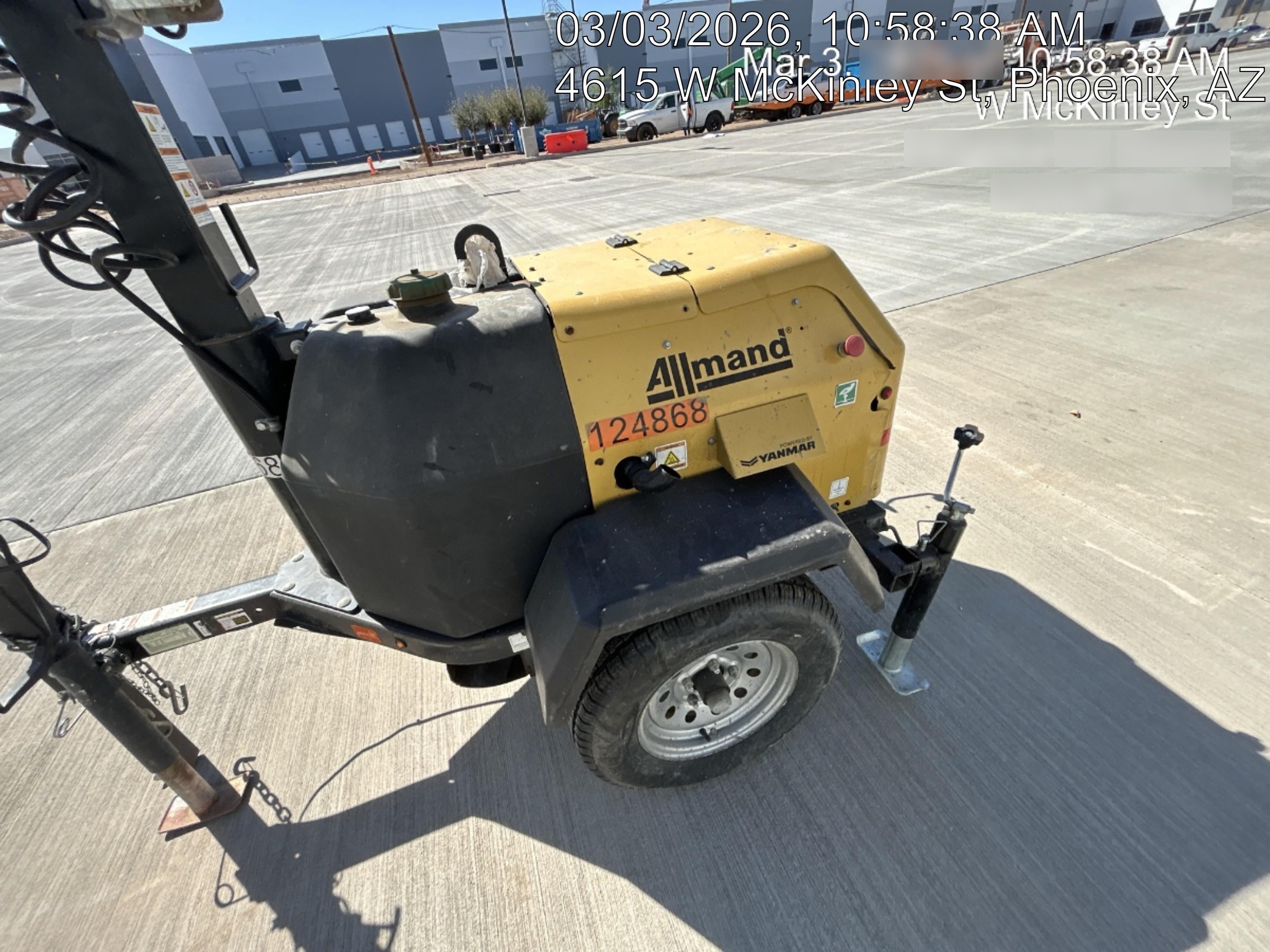 2020 Allmand NLV3GR (4) LED Light Fixture 350W, 23' Vertical Mast, 3kW Prime, Towable, Deep Sea L401, Leveling Jacks, Yanmar T4F 5.8hp