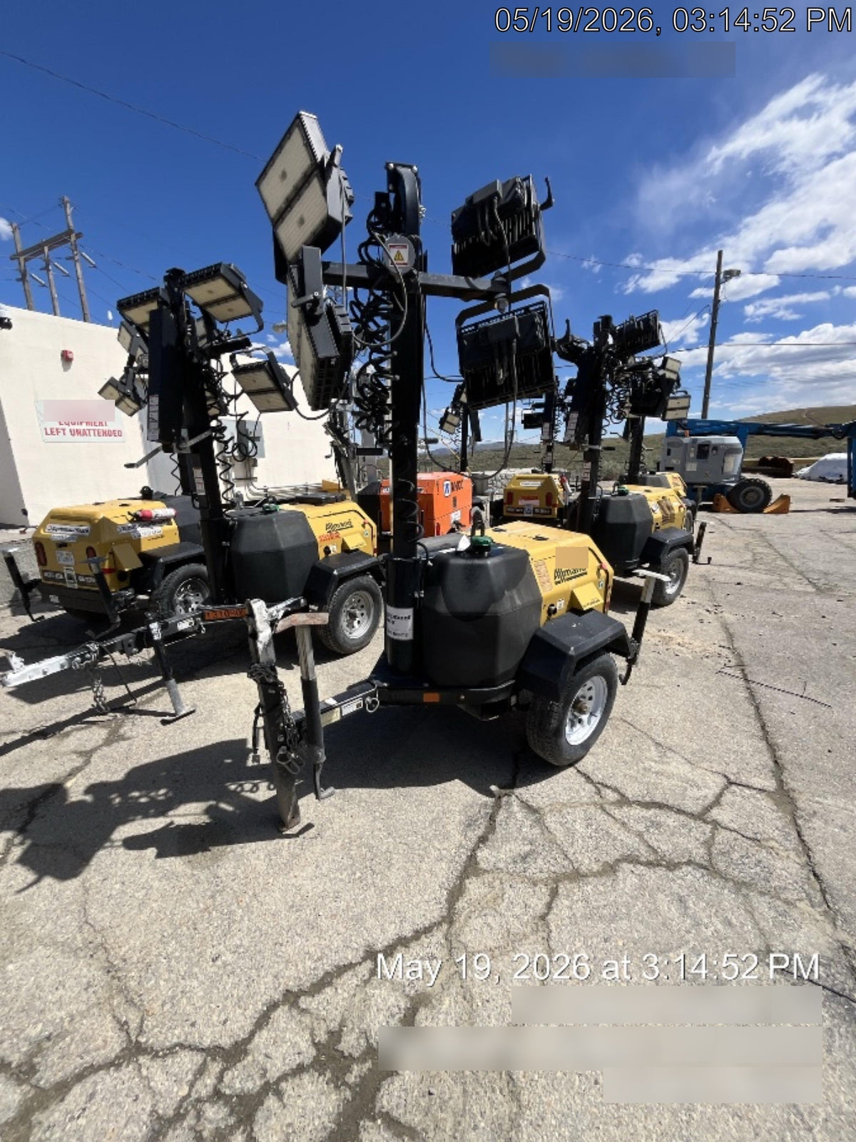 2021 Allmand NLV3GR (4) LED Light Fixture 350W, 23' Vertical Mast, 3kW Prime, Towable, Deep Sea L401, Leveling Jacks, Yanmar T4F 5.8hp