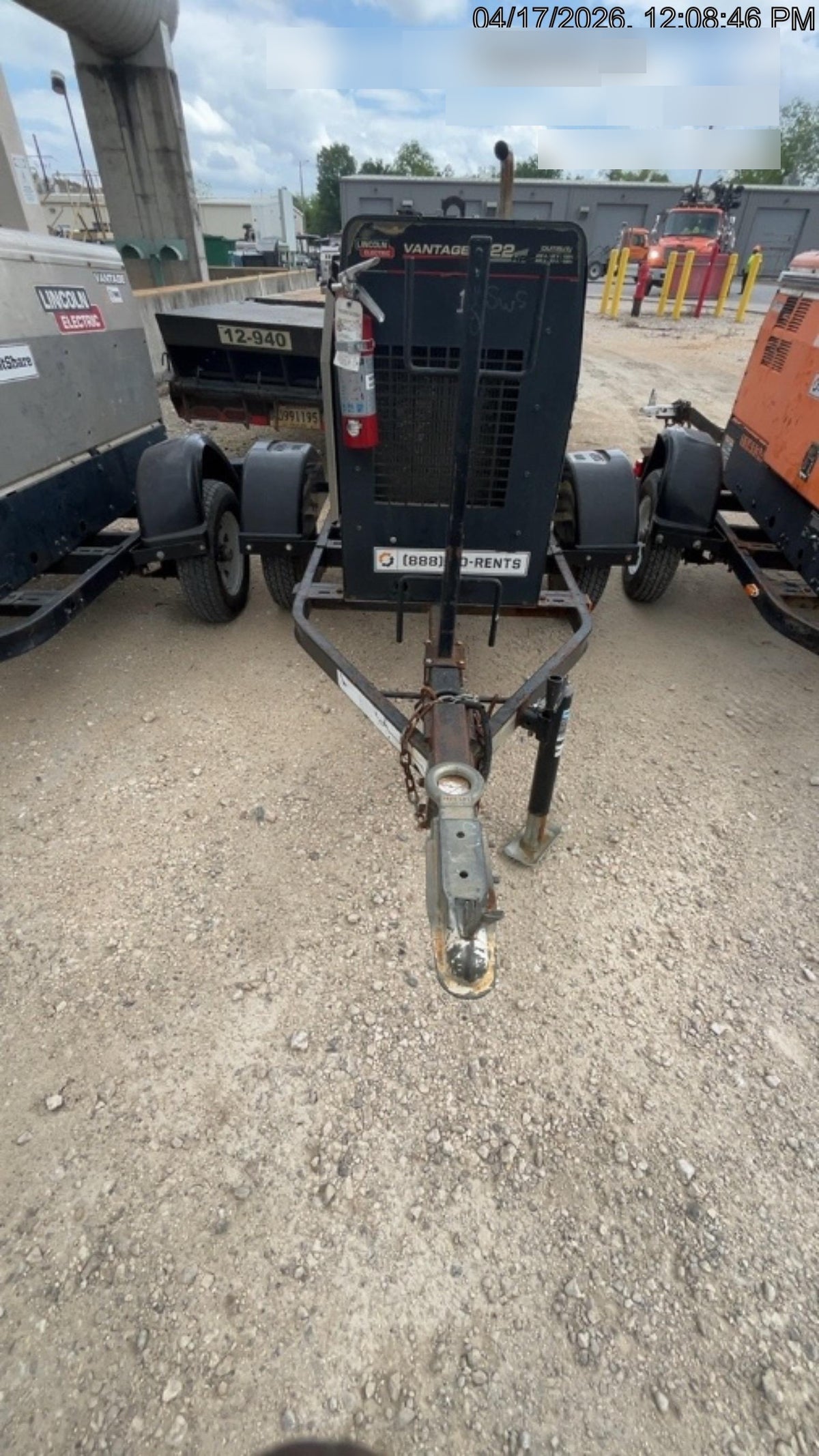 2019 Lincoln Electric Vantage 322 Welder Ready-Pak 3, Two wheel trailer, Fender and Light kit, Cable Rack