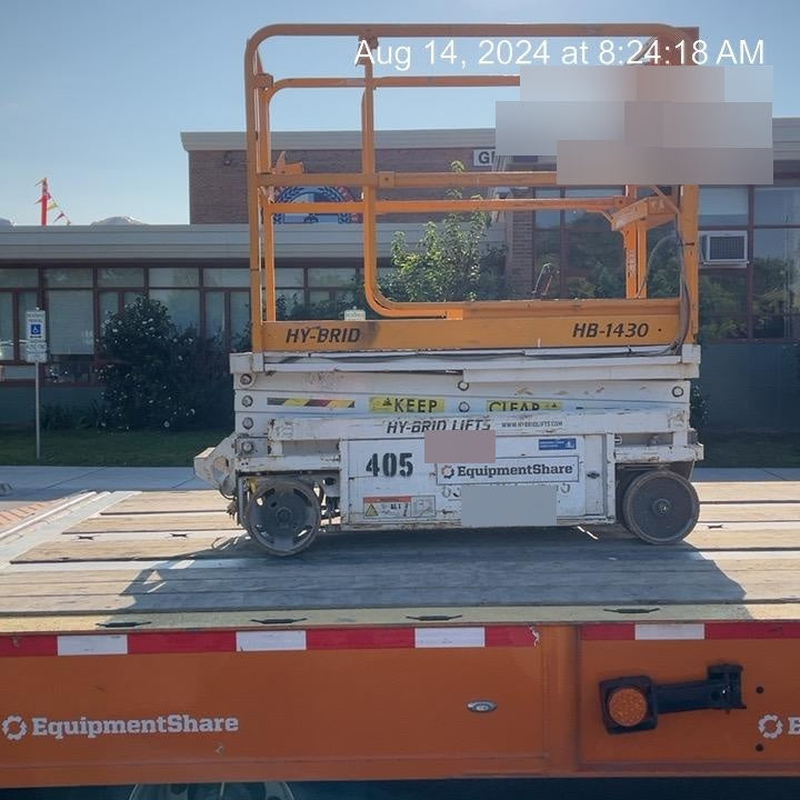 Custom Equipment HB-1430 <ul>
 <li>Hy-Brid Scissor Lift</li>
  <li>Platform capacity up to 670 lbs.</li>
  <li>Working height up to 20 ft</li>
  <li>Weighs under 1,700 lbs.</li>
  <li>Non-marking wheels </li>
</ul>