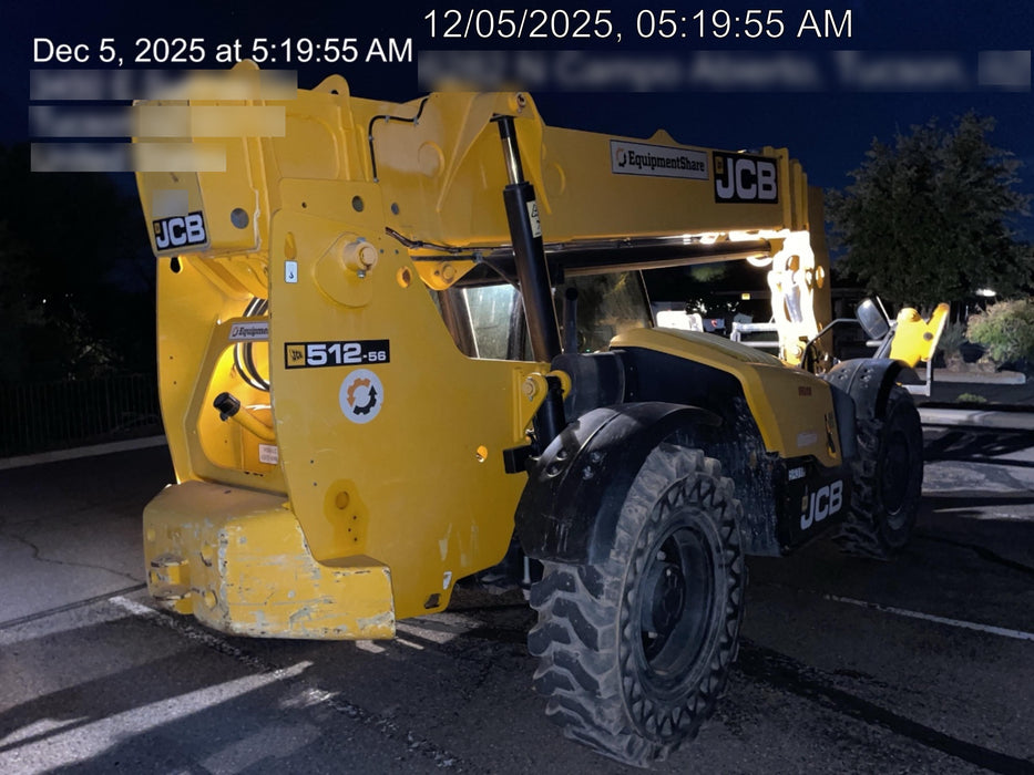 2020 JCB 512-56 Canopy, 74 HP, Solid Tires, STD Worklight, Beacon, Aux Hydraulics, Lifting Eye, Backup Alarm w/66" Carriage, 60" Forks