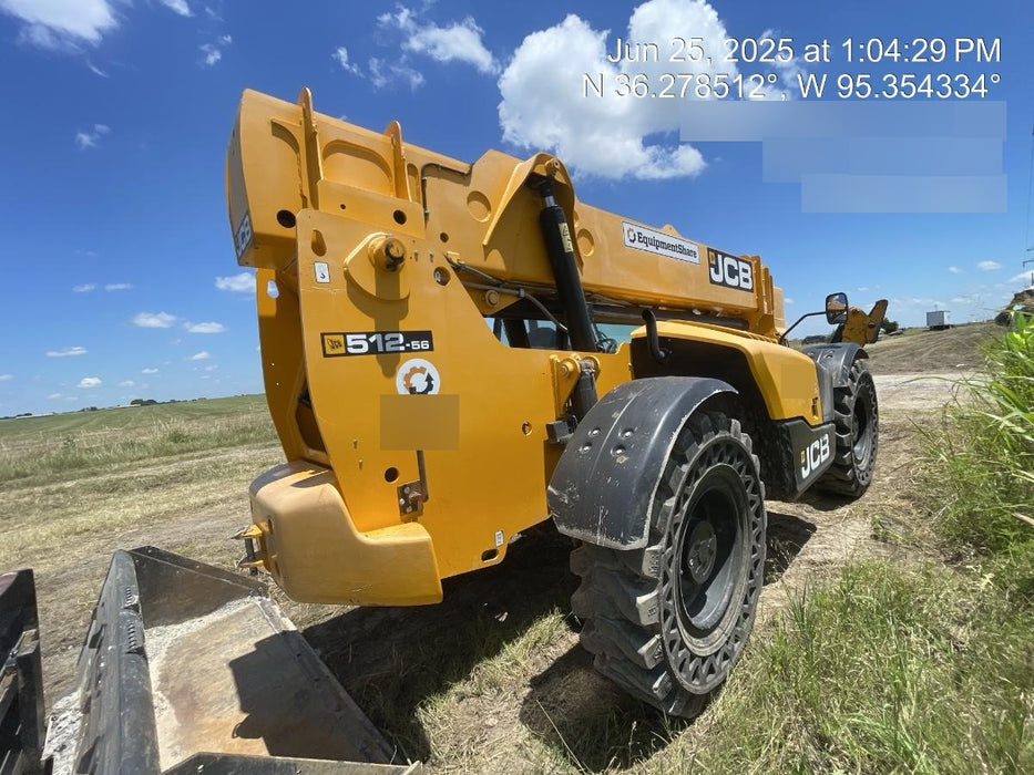 2019 JCB 512-56 Cab/Heat/Air, 109 HP, Solid Tires, STD Worklight, Beacon, Aux Hydraulics, Lifting Eye, Back up Alarm w/66" Carriage/60" Forks