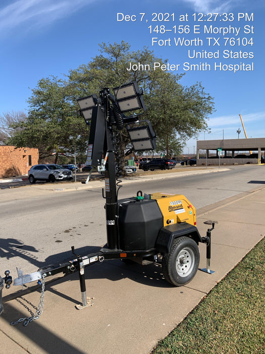 Allmand NLV3GR (4) LED Light Fixture 350W, 23' Vertical Mast, 3kW Prime, Towable, Deep Sea L401, Leveling Jacks, Yanmar T4F 5.8hp