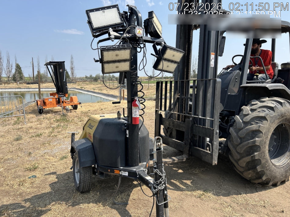 Allmand NLV3GR (4) LED Light Fixture 350W, 23' Vertical Mast, 3kW Prime, Towable, Deep Sea L401, Leveling Jacks, Yanmar T4F 5.8hp