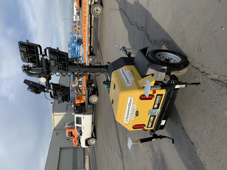 2021 Allmand NLV3GR (4) LED Light Fixture 350W, 23' Vertical Mast, 3kW Prime, Towable, Deep Sea L401, Leveling Jacks, Yanmar T4F 5.8hp