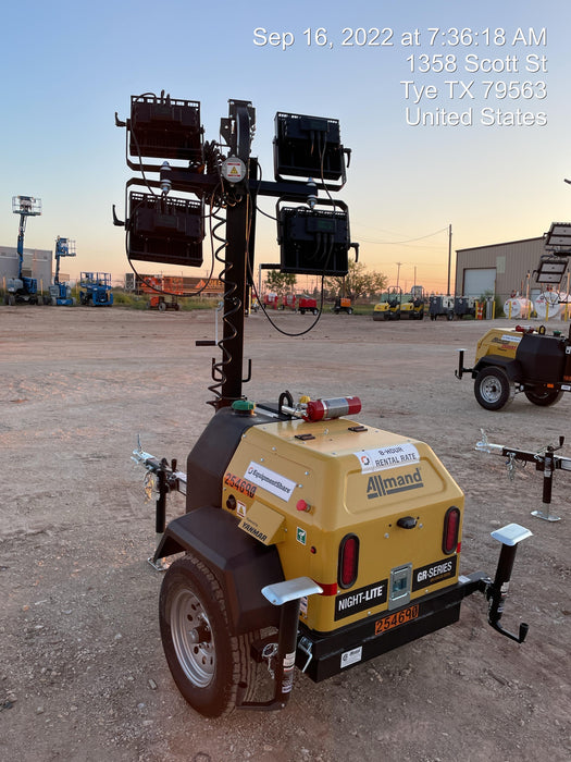 2022 Allmand NLV3GR (4) LED Light Fixture 350W, 23' Vertical Mast, 3kW Prime, Towable, ES Decals, T3