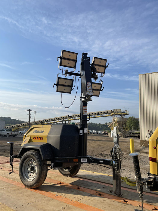 2022 Allmand NLV3GR (4) LED Light Fixture 350W, 23' Vertical Mast, 3kW Prime, Towable, Deep Sea L401, Leveling Jacks, Yanmar T4F 5.8hp