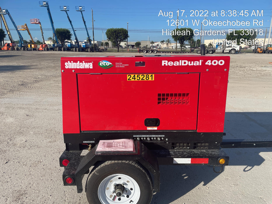 2022 Shindaiwa DGW400MDL Kubota D902 Engine, 23 HP, Dual Op Welder, Wire, Arc, Droop Stick, Tig, and CC Stick Functionality, Simulphase, 3 Phase and 1 Phase Gen Output, Single Axle NB Trlr, Slr Trckl Chrg 12V 12W, Fire Ext
