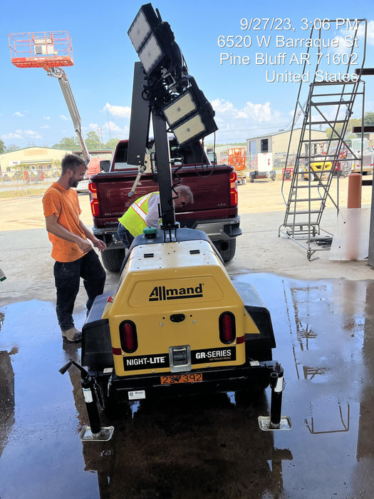 2022 Allmand NLV3GR (4) LED Light Fixture 350W, 23' Vertical Mast, 3kW Prime, Towable, Deep Sea L401, Leveling Jacks, Yanmar T4F 5.8hp