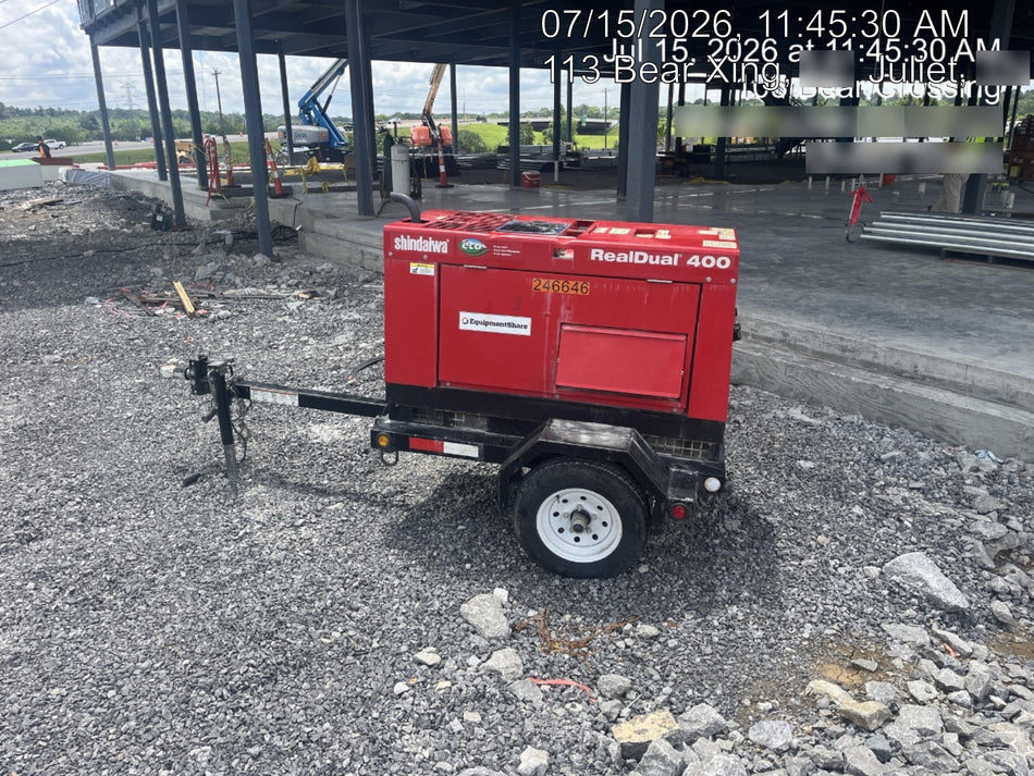 2022 Shindaiwa DGW400MDL Kubota D902 Engine, 23 HP, Dual Op Welder, Wire, Arc, Droop Stick, Tig, and CC Stick Functionality, Simulphase, 3 Phase and 1 Phase Gen Output, Single Axle NB Trlr, Slr Trckl Chrg 12V 12W, Fire Ext