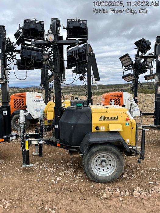 2022 Allmand NLV3GR (4) LED Light Fixture 350W, 23' Vertical Mast, 3kW Prime, Towable, Deep Sea L401, Leveling Jacks, Yanmar T4F 5.8hp