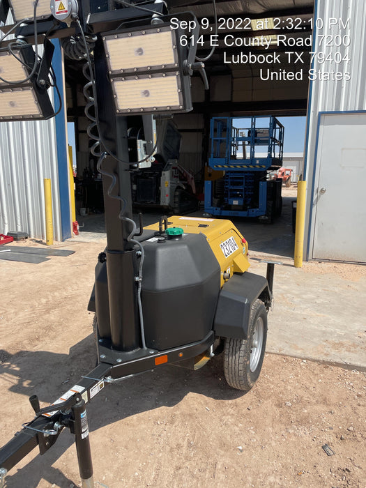 2022 Allmand NLV3GR (4) LED Light Fixture 350W, 23' Vertical Mast, 3kW Prime, Towable, Deep Sea L401, Leveling Jacks, Yanmar T4F 5.8hp