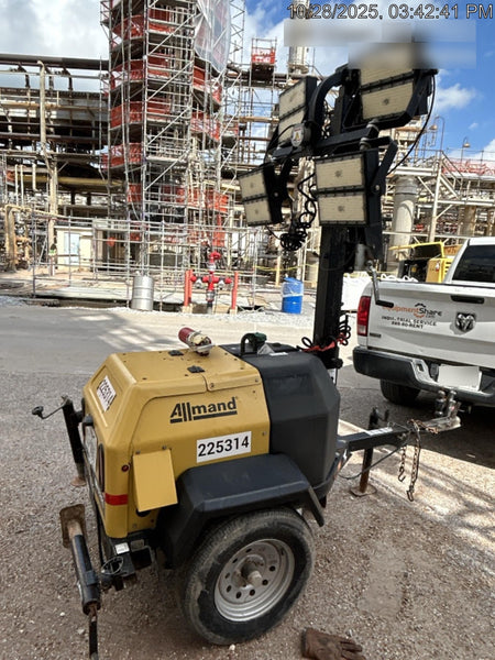 2022 Allmand NLV3GR (4) LED Light Fixture 350W, 23' Vertical Mast, 3kW Prime, Towable, Deep Sea L401, Leveling Jacks, Yanmar T4F 5.8hp