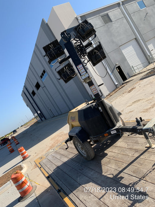 2022 Allmand NLV3GR (4) LED Light Fixture 350W, 23' Vertical Mast, 3kW Prime, Towable, Deep Sea L401, Leveling Jacks, Yanmar T4F 5.8hp