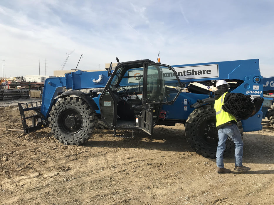 2019 Genie GTH-844 Cab/Heat/AC, Solid RT Tires, LED Work Lights, Beacon 60" QA Carriage, 48" Forks