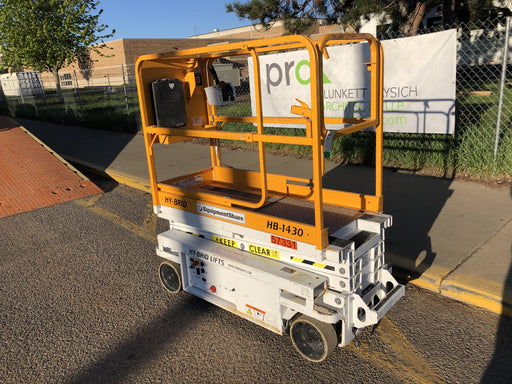Custom Equipment HB-1430 <ul>
 <li>Hy-Brid Scissor Lift</li>
  <li>Platform capacity up to 670 lbs.</li>
  <li>Working height up to 20 ft</li>
  <li>Weighs under 1,700 lbs.</li>
  <li>Non-marking wheels </li>
</ul>
