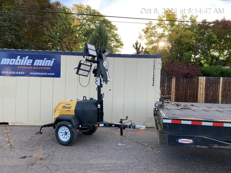 2021 Allmand NLV3GR (4) LED Light Fixture 350W, 23' Vertical Mast, 3kW Prime, Towable, Deep Sea L401, Leveling Jacks, Yanmar T4F 5.8hp