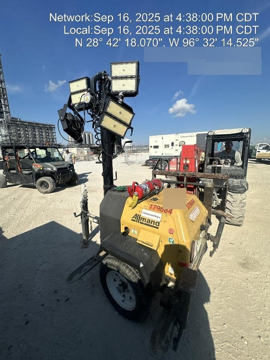 Allmand NLV3GR (4) LED Light Fixture 350W, 23' Vertical Mast, 3kW Prime, Towable, Deep Sea L401, Leveling Jacks, Yanmar T4F 5.8hp