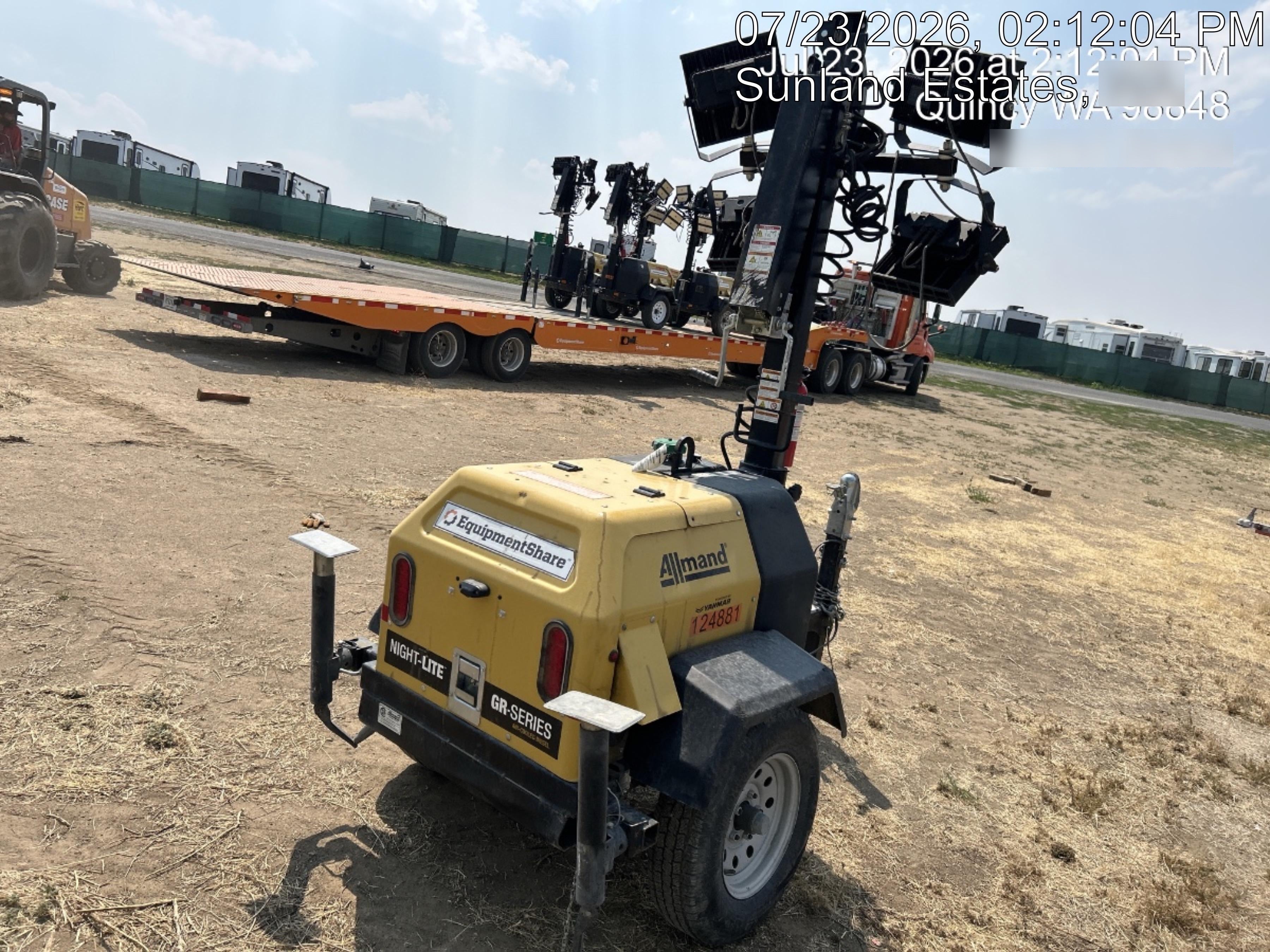 Allmand NLV3GR (4) LED Light Fixture 350W, 23' Vertical Mast, 3kW Prime, Towable, Deep Sea L401, Leveling Jacks, Yanmar T4F 5.8hp