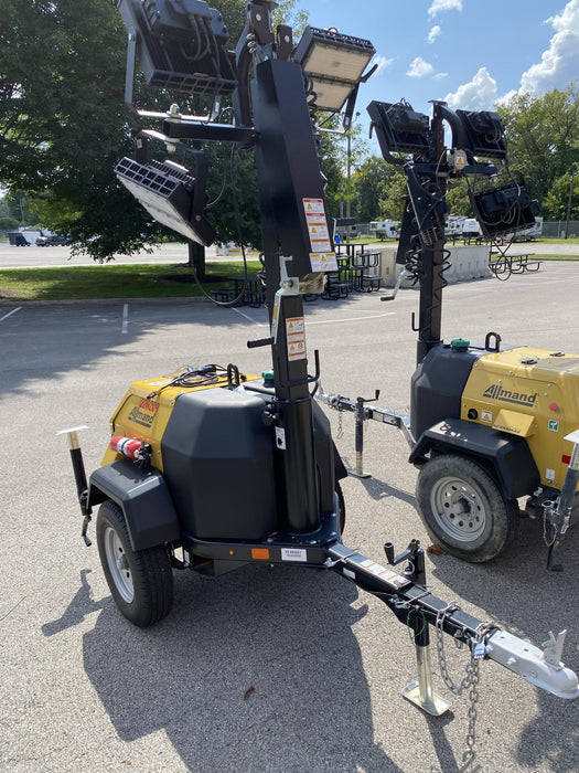 2022 Allmand NLV3GR (4) LED Light Fixture 350W, 23' Vertical Mast, 3kW Prime, Towable, Deep Sea L401, Leveling Jacks, Yanmar T4F 5.8hp