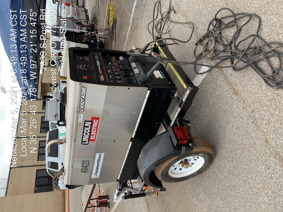 2019 Lincoln Electric Vantage 322 Ready-Pak 3, Two Wheel Trailer, Fender and Light Kit, Cable Rack