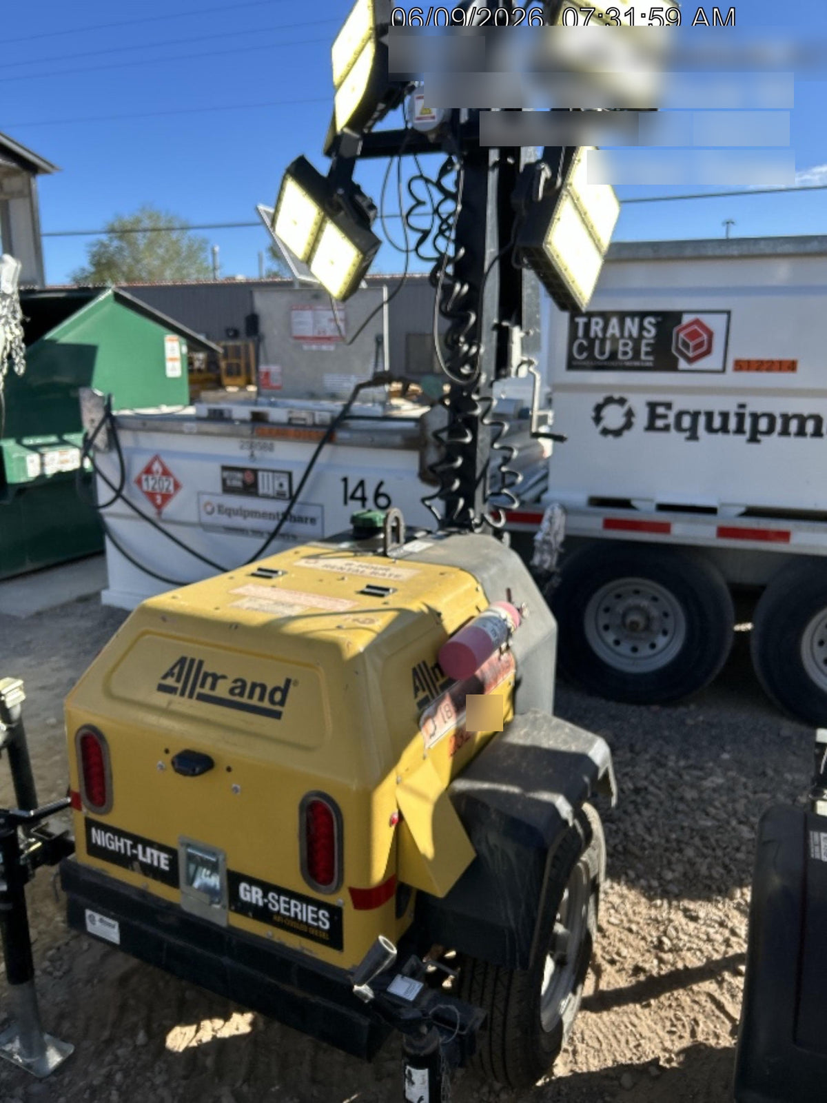 2022 Allmand NLV3GR (4) LED Light Fixture 350W, 23' Vertical Mast, 3kW Prime, Towable, Deep Sea L401, Leveling Jacks, Yanmar T4F 5.8hp