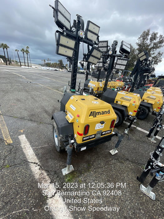 2022 Allmand NLV3GR (4) LED Light Fixture 350W, 23' Vertical Mast, 3kW Prime, Towable, ES Decals, T3