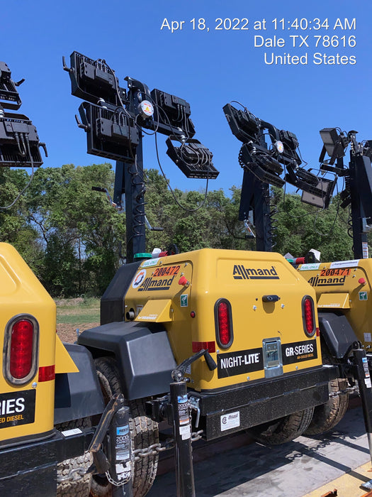 2022 Allmand NLV3GR (4) LED Light Fixture 350W, 23' Vertical Mast, 3kW Prime, Towable, Deep Sea L401, Leveling Jacks, Yanmar T4F 5.8hp