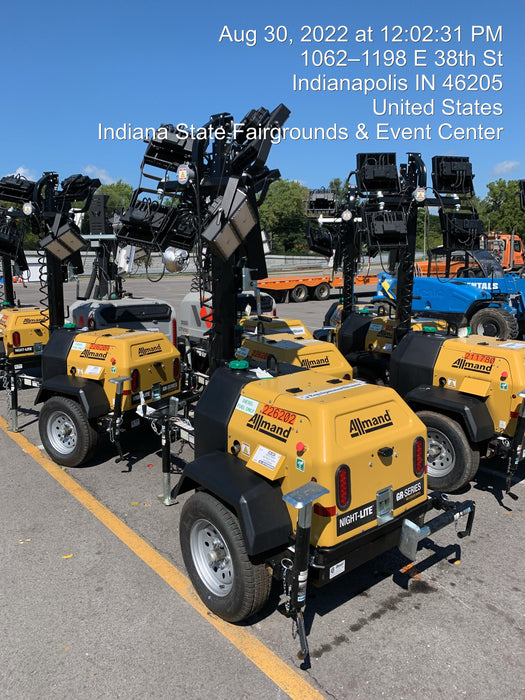 2022 Allmand NLV3GR (4) LED Light Fixture 350W, 23' Vertical Mast, 3kW Prime, Towable, Deep Sea L401, Leveling Jacks, Yanmar T4F 5.8hp