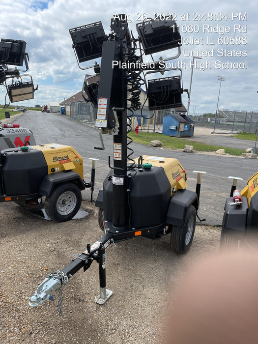 2022 Allmand NLV3GR (4) LED Light Fixture 350W, 23' Vertical Mast, 3kW Prime, Towable, Deep Sea L401, Leveling Jacks, Yanmar T4F 5.8hp