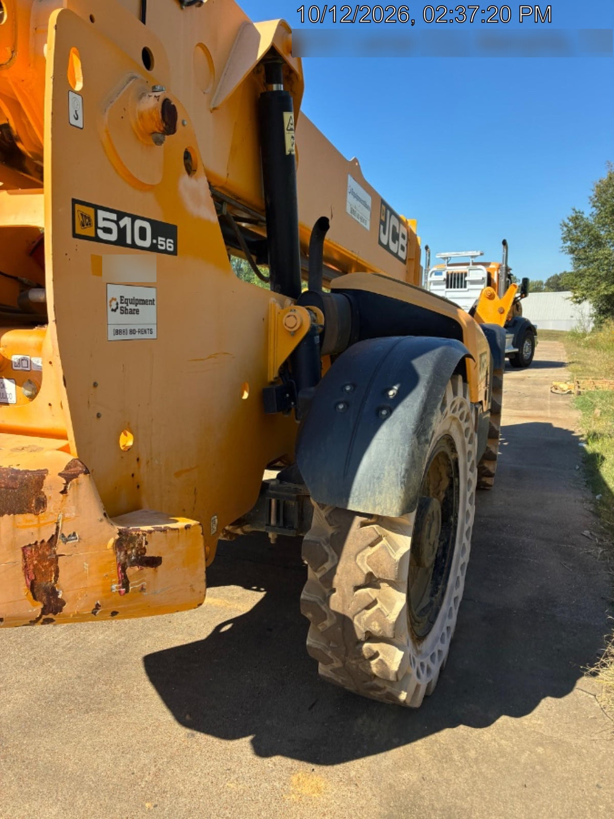 2019 JCB 510-56 Open ROPS, 74 HP, Solid Tires, Worklights, Beacon, Aux Hydraulics, Lifting Eye, 60" Carriage/60" Forks