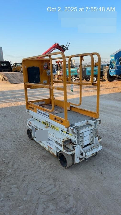Custom Equipment HB-1430 <ul>
 <li>Hy-Brid Scissor Lift</li>
  <li>Platform capacity up to 670 lbs.</li>
  <li>Working height up to 20 ft</li>
  <li>Weighs under 1,700 lbs.</li>
  <li>Non-marking wheels </li>
</ul>
