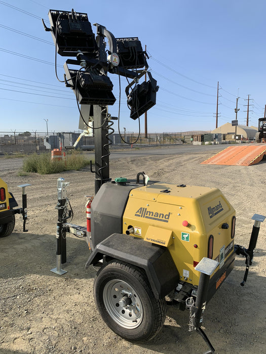 2020 Allmand NLV3GR (4) LED Light Fixture 350W, 23' Vertical Mast, 3kW Prime, Towable, Deep Sea L401, Leveling Jacks, Yanmar T4F 5.8hp