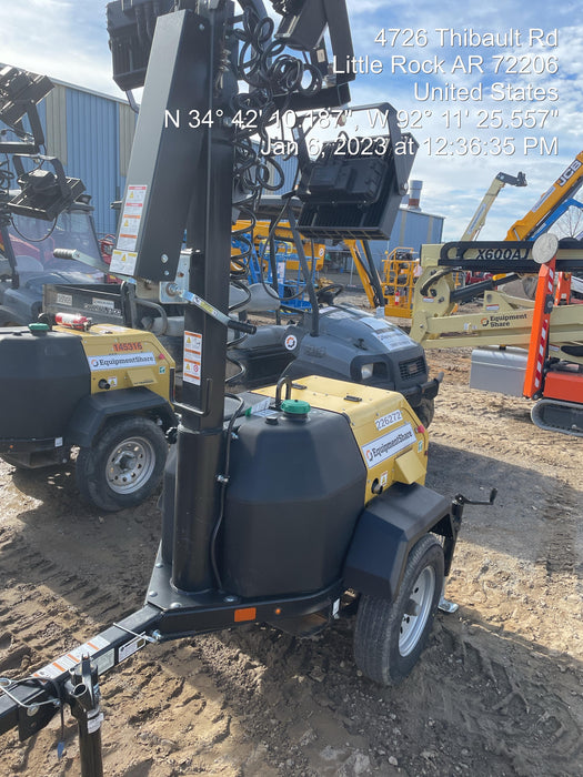 2022 Allmand NLV3GR (4) LED Light Fixture 350W, 23' Vertical Mast, 3kW Prime, Towable, Deep Sea L401, Leveling Jacks, Yanmar T4F 5.8hp