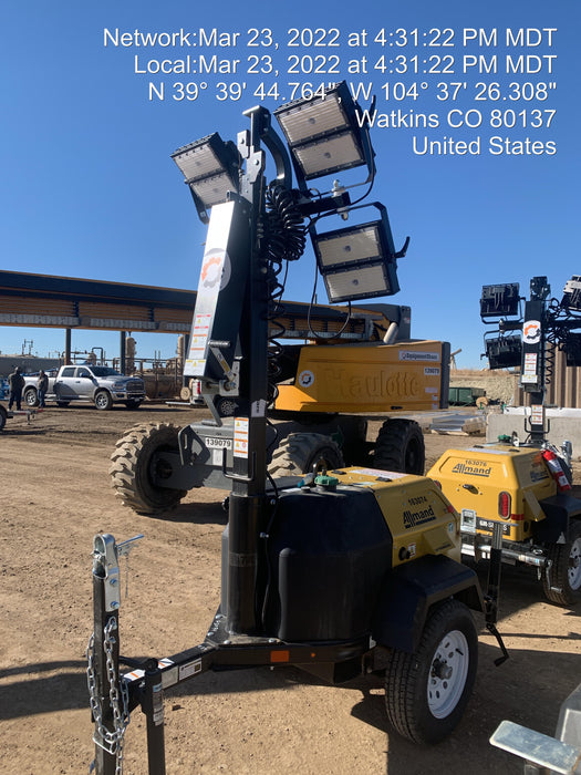 2021 Allmand NLV3GR (4) LED Light Fixture 350W, 23' Vertical Mast, 3kW Prime, Towable, Deep Sea L401, Leveling Jacks, Yanmar T4F 5.8hp