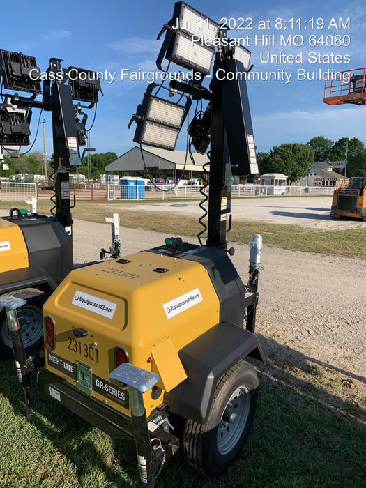 2022 Allmand NLV3GR (4) LED Light Fixture 350W, 23' Vertical Mast, 3kW Prime, Towable, Deep Sea L401, Leveling Jacks, Yanmar T4F 5.8hp