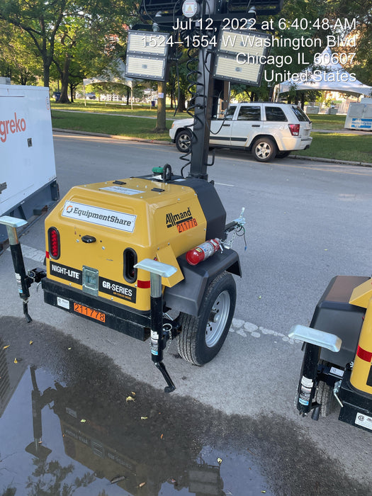 2022 Allmand NLV3GR (4) LED Light Fixture 350W, 23' Vertical Mast, 3kW Prime, Towable, Deep Sea L401, Leveling Jacks, Yanmar T4F 5.8hp