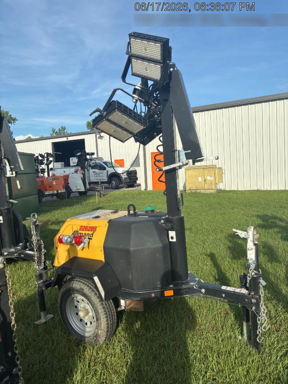 2022 Allmand NLV3GR (4) LED Light Fixture 350W, 23' Vertical Mast, 3kW Prime, Towable, Deep Sea L401, Leveling Jacks, Yanmar T4F 5.8hp