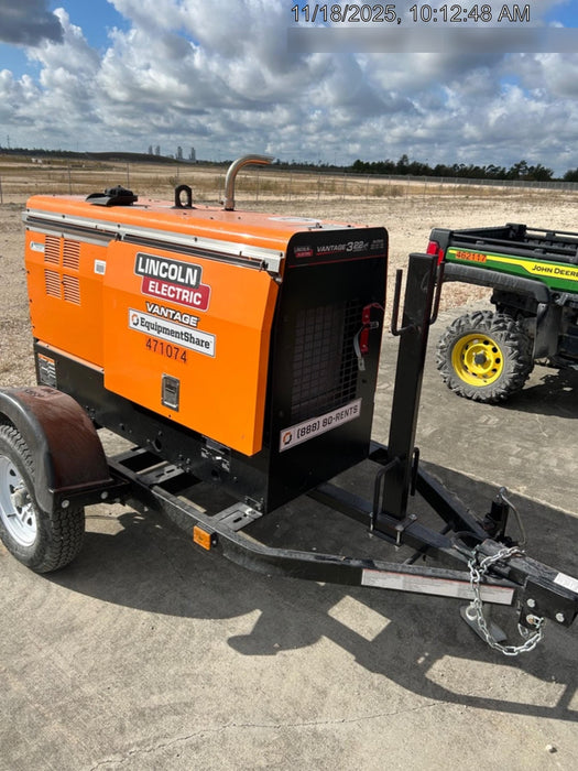 2024 Lincoln Electric Vantage 322 Welder Ready-Pak 3, Two wheel trailer, Fender and Light kit, Cable Rack, Orange
