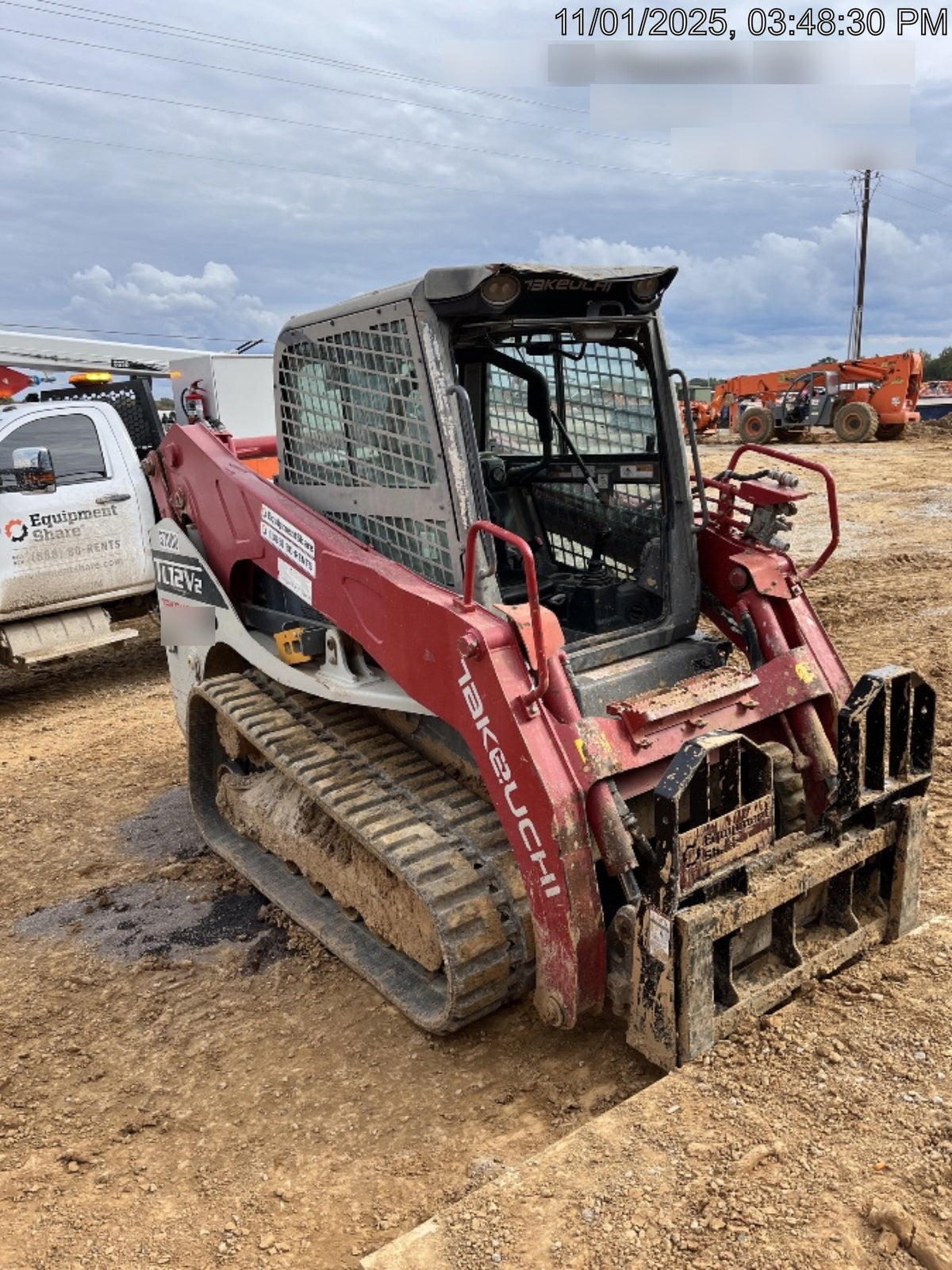 2019 Takeuchi TL12V2C Cab/Heat/Air w/Auxiliary Hydraulics, 2 Speed, Hydraulic QC 80" Tooth Bucket, 48" Pallet Forks