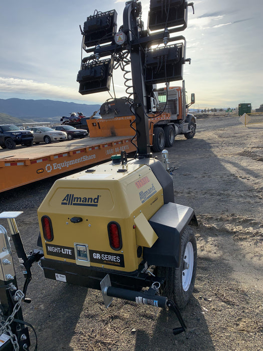 2021 Allmand NLV3GR (4) LED Light Fixture 350W, 23' Vertical Mast, 3kW Prime, Towable, Deep Sea L401, Leveling Jacks, Yanmar T4F 5.8hp