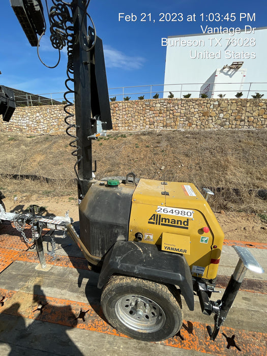 2022 Allmand NLV3GR (4) LED Light Fixture 350W, 23' Vertical Mast, 3kW Prime, Towable, ES Decals, T3