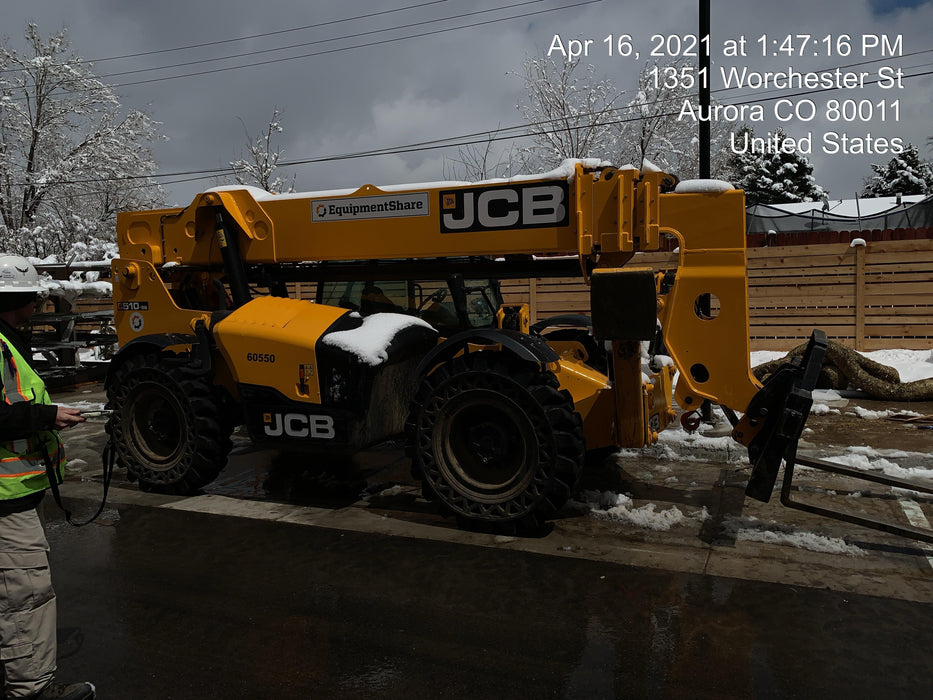 2020 JCB 510-56 Cab/Heat/Air, 74 HP, Solid Tires, STD Worklight, Beacon, Aux Hydraulics, Lifting Eye, Back up Alarm w/66" Carriage/60" Forks